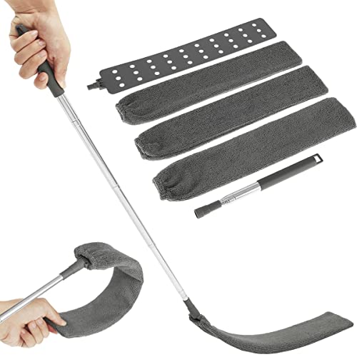 Staubbürste für Nachttisch, Staubwedel, Teleskop, Mikrofaser, mit verstellbarem Griff, 24 bis 94 cm, waschbar, einziehbar, Staubreiniger, für die Reinigung von Schlafsofa, Ecken und Möbeln (grau) von OROMYO