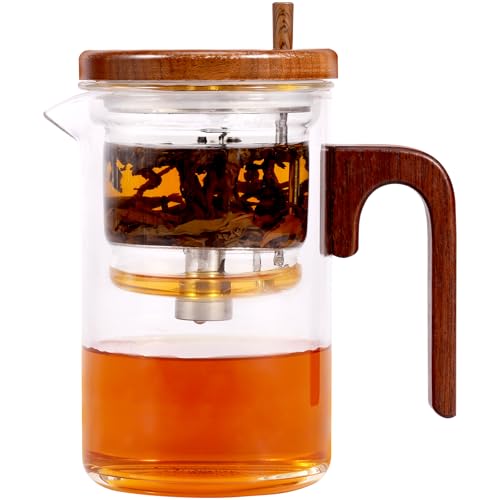 Tea Pot Glass 550ml Water Separation Glass Teapot with Handle Push-Typ Magic Tea Pot with Strainer Multifunktional Witchcraft Teapot für Die Zubereitung von Tee und Kaffee (M) von OROMYO