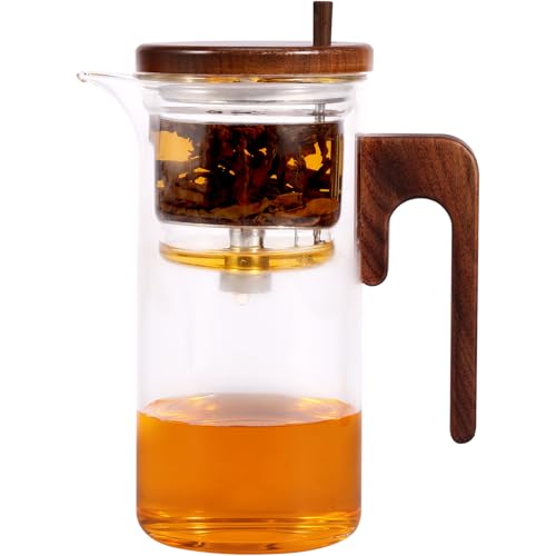Tea Pot Glass 750ml Water Separation Glass Teapot with Handle Push-Typ Magic Tea Pot with Strainer Multifunktional Witchcraft Teapot für Die Zubereitung von Tee und Kaffee (L) von OROMYO