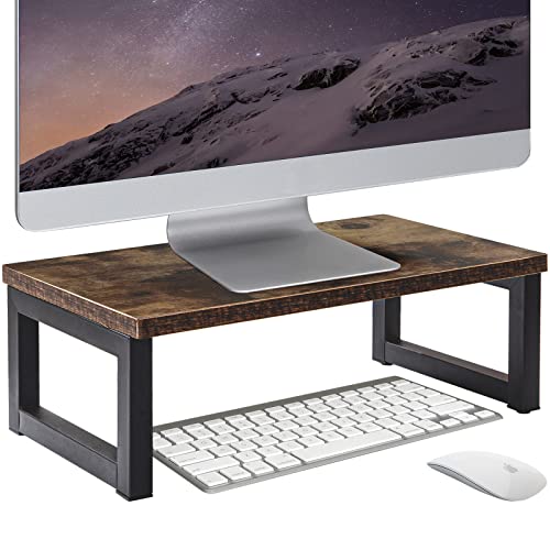 OROPY Vintage Holz Monitorständer, PC Bildschirm Ständer, Computer Standhalter für Laptop, Notebook, PC, Schreibtischaufsatz mit Stauraum für Haushalt und Büro, Dunkelbraun von OROPY