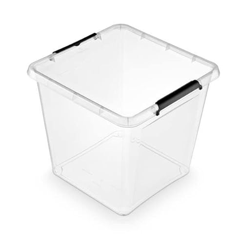 ORPLAST 6 Stück x MOXOM SimpleStore box 36 Liter mit Deckel/Clips - 39 x 39 x 35cm - transparent von ORPLAST