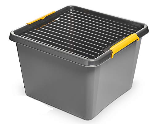 ORPLAST 12 Stück x SolidStore Box 32 Liter mit Deckel/Clips - 39 x 39 x 26 cm - grau von ORPLAST