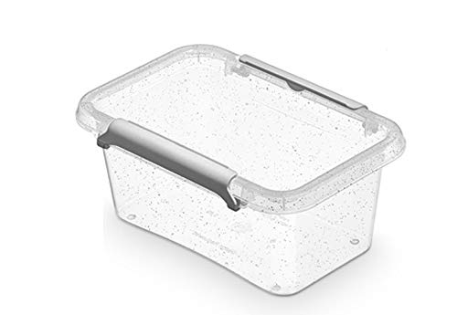 ORPLAST 18 x Nano Box mit Deckel und Clips/antibakterielle Wirkung - 0,5 Liter - 15 x 9,5 x 6,5cm - Klar/Silber/Glitter von ORPLAST