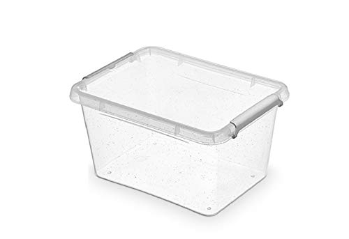 ORPLAST 18 x Nano Box mit Deckel und Clips/antibakterielle Wirkung - 2,0 Liter - 19,5 x 15 x 11 cm - Klar/Silber/Glitter von ORPLAST