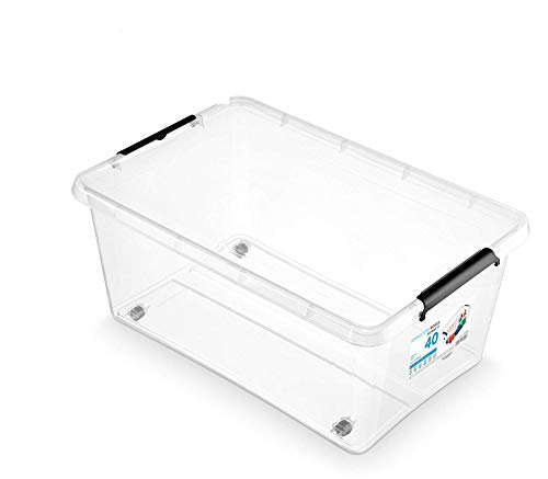 ORPLAST 3 Stück Rollerbox mit Deckel/Clips/Rädern - 40 Liter - 58 x 39 x 25 cm - transparent von ORPLAST