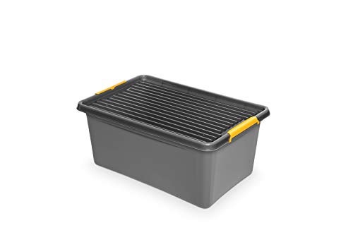 ORPLAST 3 Stück SolidStore Box 40 Liter mit Deckel/Clips/Rädern - 58 x 39 x 25 cm - grau von ORPLAST