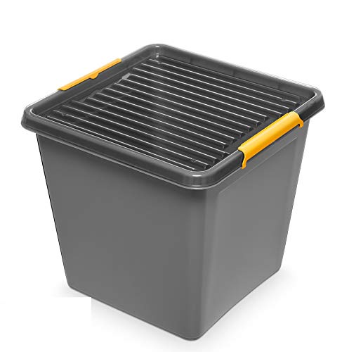 ORPLAST 6 Stück x SolidStore Box 36 Liter mit Deckel/Clips - 39 x 39 x 35 cm - grau von ORPLAST