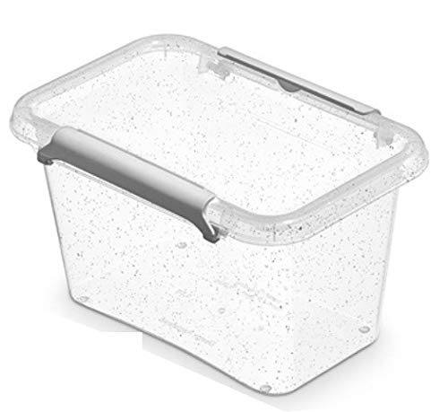 ORPLAST 6 x Nano Box mit Deckel und Clips/antibakterielle Wirkung - 0,65 Liter - 15 x 9,5 x 8,5cm - Klar/Silber/Glitter von ORPLAST