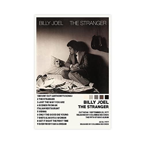 Billy Joel Poster The Stranger Tracklist Album Poster Leinwand Poster Wandkunst Dekor Bild Gemälde für Wohnzimmer Schlafzimmer Dekoration Unframe Stil 20 x 30 cm von ORROBI