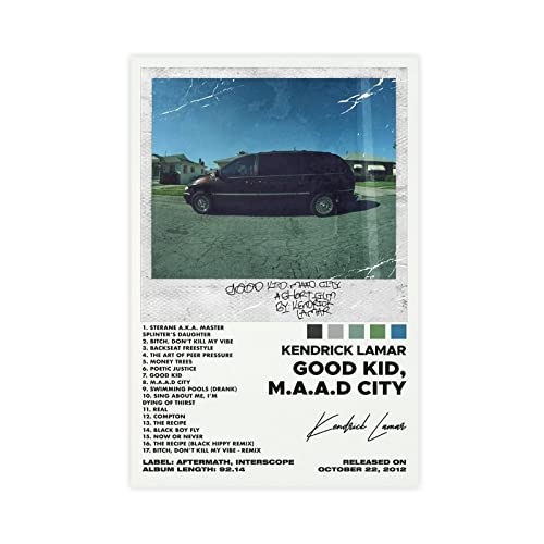 Kendrick Lamar Poster Good Kid Maad City Trackliste Album Poster Leinwand Poster Wandkunst Dekor Kunstdruck Bild Gemälde für Wohnzimmer Schlafzimmer Dekoration Unframe Stil 40 x 60 cm von ORROBI