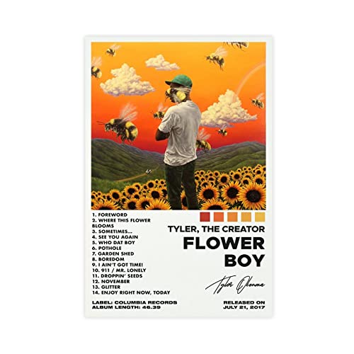 Tyler The Creator Poster "Flower Boy", Tracklisten-Album, 1 Leinwand-Poster, Schlafzimmer-Dekoration, Sportlandschaft, Büro, Raumdekoration, Geschenk, Unrahmen-Stil, 50 x 75 cm von ORROBI