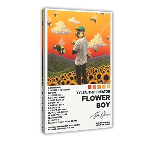 Tyler The Creator Poster "Flower Boy Tracklist", Album, 1 Leinwandposter, Wandkunst, Dekoration, Gemälde für Wohnzimmer, Schlafzimmer, Dekoration, Rahmen-Stil, 30 x 45 cm von ORROBI