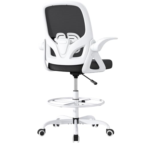 ORRSAKER Hoher Zeichenstuhl mit Lendenwirbelstütze und Fußstützenring, stützend, hoch, verlängerte Höhe, ergonomischer Schreibtischstuhl für Heimarbeit, atmungsaktives Netz-Bürostuhl mit von ORRSAKER