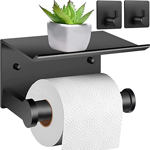 Toilettenpapierhalter Ohne Bohren, Selbstklebend Klopapierhalter mit 2 Stück Handtuchhaken, Klorollenhalter für Küche und Badzimmer Schwarz von ORSJA