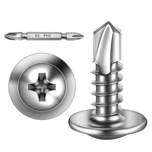 300 Stück Blechschrauben 4,2 x 16 mm Selbstschneidende Schrauben Edelstahl Flachkopf mit Scheibe und Kreuzschlitz Schraubendreher Bit 300 Stück Blechschrauben 4,2 x 16 mm Selbstschneidende Schrauben Edelstahl Flachkopf mit Scheibe und Kreuzschlitz Schraubendreher Bit von ORTAVA
