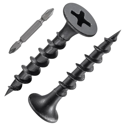 ORTAVA 200 Stück Schnellbauschrauben 3,9 x 25 mm, Trockenbauschrauben Grobgewinde und Kreuzschlitz Phosphatiert mit Schraubendreher Bit, Rigips Schrauben, Gipskartonschraube, Holzschrauben (Schwarz) von ORTAVA