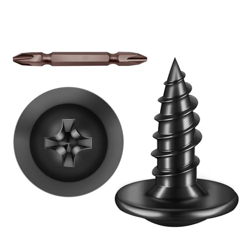 ORTAVA Blechschrauben M4 x 10 mm, 50 Stück Holzschrauben Edelstahl A2 V2A Flachkopf mit Scheibe Kreuzschlitz mit Bohrer, Selbstschneidende Schrauben Schwarz Oxid, Tellerkopfschrauben Vollgewinde von ORTAVA