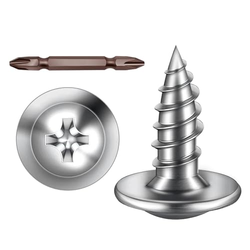 ORTAVA Blechschrauben M4 x 10 mm, 50 Stück Holzschrauben Edelstahl A2 V2A Flachkopf mit Scheibe Kreuzschlitz mit Bohrer, Selbstschneidende Schrauben Silber Oxid, Tellerkopfschrauben Vollgewinde von ORTAVA