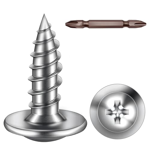 ORTAVA Blechschrauben M4 x 12 mm, 50 Stück Holzschrauben Edelstahl A2 V2A Flachkopf mit Scheibe Kreuzschlitz mit Bohrer, Selbstschneidende Schrauben Silber Oxid, Tellerkopfschrauben Vollgewinde von ORTAVA