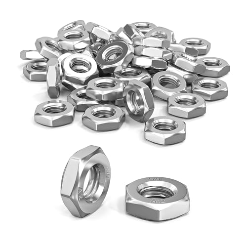 ORTAVA Sechskantmuttern M6 (niedrige Form, mit Fase), 50 Stück M6 mutter DIN 439/ISO 4035 Edelstahl A2 V2A, Flache Muttern,M6 für Schrauben, Gewindebolzen, Möbel, Maschinen von ORTAVA