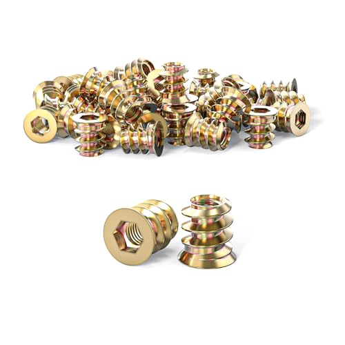 ORTAVA Einschraubmutter M5x10mm, 40 Stück Gewindeeinsatz Holz M5, Gewindeeinsatzmuttern, Verzinkte Sechskant Gewindeholzeinsätze für Holzmöbelsortiment von ORTAVA