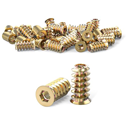 ORTAVA Einschraubmutter M6 x 20mm, 20 Stück Gewindeeinsatz Holz, Einschraubmuffen, Verzinkte Hex Innensechskant Muttern Gewindeeinsätze für Holzmöbel von ORTAVA