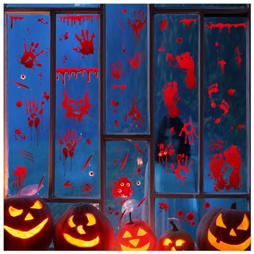 ORTAVA Halloween Türdeko Deko Fenster, 9 Stück Halloween Blutige Aufkleber, Halloween Deko Outdoor, Fenster Deko, Wandaufkleber,Halloween Fensterbilder für Halloween Deko Scary Party Deko von ORTAVA