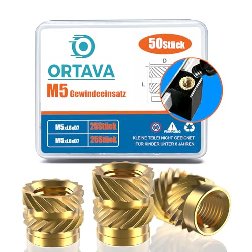 ORTAVA M5 Gewindeeinsatz, 50 Stück Einpressmuttern (M5x6x7mm+M5x8x7mm) für Kunststoffteile, Messing Einschmelzgewinde, Threaded inserts für Durch Wärme Einschmelzen in 3D-Druck-Teile von ORTAVA