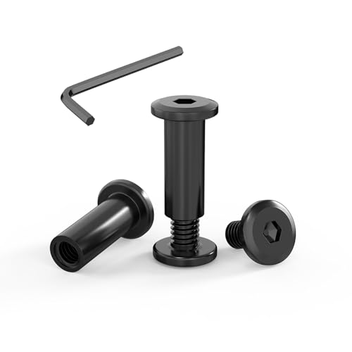 ORTAVA 20 Stück Verbindungsschrauben M6 x 20mm, Möbelschrauben, Hülsenmutter M6, Hülsenschrauben, Edelstahl A2 V2A, Schwarzes Oxid, Schrankverbinder mit Innensechskantschlüsseln von ORTAVA