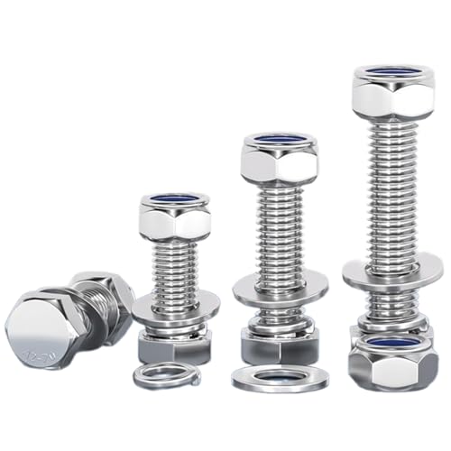 ORTAVA Sechskantschrauben M8 x 40 mm, 10 Stück M8 Schrauben Außensechskant Edelstahl A2 V2A mit Sicherungsmuttern M8, Unterlegscheiben und Federring, Maschinenschrauben, Stoppmuttern. von ORTAVA