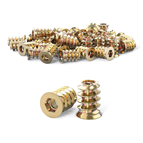 ORTAVA Einschraubmutter M6 x 15mm, 20 Stück Gewindeeinsatz Holz, Einschraubmuffen, Verzinkte Hex Innensechskant Muttern Gewindeeinsätze für Holzmöbel von ORTAVA