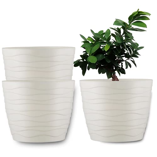 ORTEN Pflanztopf Indoor Kunststoff Blumentöpfe für alle Zimmerpflanzen, Kräuter, Kakteen, Orchideen, Sukkulenten 3er Set (Ø13cm (5,1 Zoll), Ecru) von ORTEN