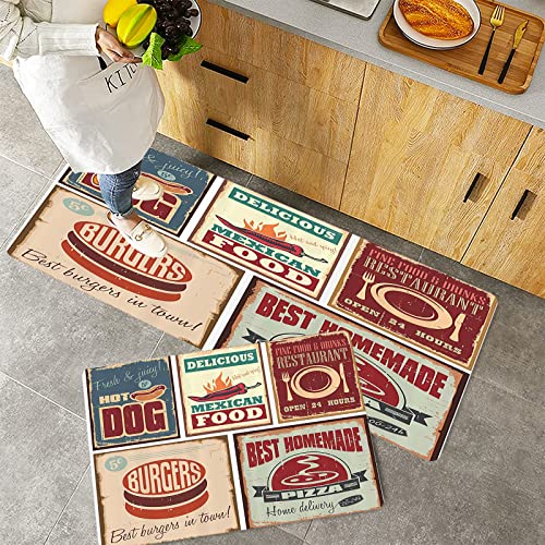 Küchenteppich Teppich Läufer Küchenläufer 2 Stück rutschfest,1950er Jahre Set, nostalgische Blechschilder und Retro mexikanische Essen Drucke im Alter , Waschbar für Flur Küche 40 x 100 cm+40 x 60 cm Küchenteppich Teppich Läufer Küchenläufer 2 Stück rutschfest,1950er Jahre Set, nostalgische Blechschilder und Retro mexikanische Essen Drucke im Alter , Waschbar für Flur Küche 40 x 100 cm+40 x 60 cm von ORTHODRYL