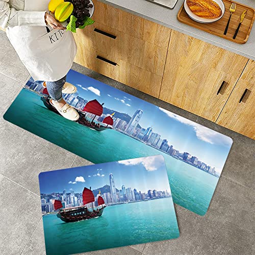 Küchenteppich Teppich Läufer Küchenläufer 2 Stück rutschfest,Asian Ocean Set, Hong Kong Harbour, kleines Junk-Boot mit Flagge, Lila, Blau, Weiß,, Waschbar für Flur Küche 40 x 100 cm+40 x 60 cm Küchenteppich Teppich Läufer Küchenläufer 2 Stück rutschfest,Asian Ocean Set, Hong Kong Harbour, kleines Junk-Boot mit Flagge, Lila, Blau, Weiß,, Waschbar für Flur Küche 40 x 100 cm+40 x 60 cm von ORTHODRYL