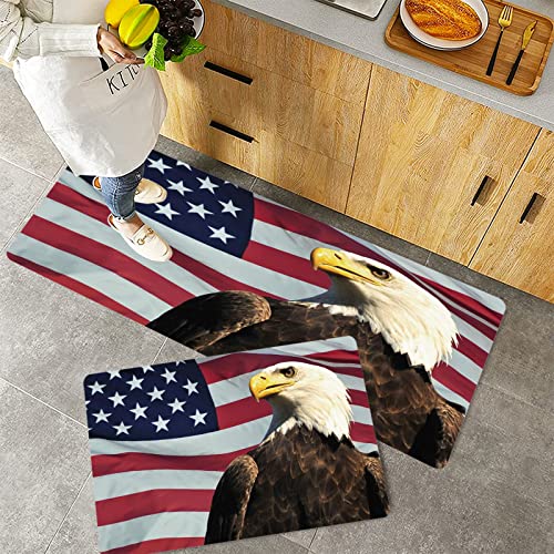 Küchenteppich Teppich Läufer Küchenläufer 2 Stück rutschfest,Eagle, Flagge der Vereinigten Staaten von Amerika mit dem Symbol des Landes, das in den Ho, Waschbar für Flur Küche 40 x 100 cm+40 x 60 cm von ORTHODRYL