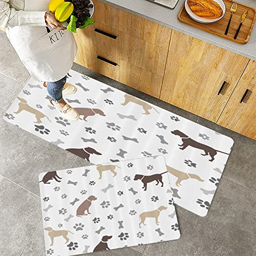 Küchenteppich Teppich Läufer Küchenläufer 2 Stück rutschfest,Hundeliebhaber, Paw Print Knochen und Hund Silhouetten American Foxhound Breed verspieltes, Waschbar für Flur Küche 40 x 100 cm+40 x 60 cm von ORTHODRYL