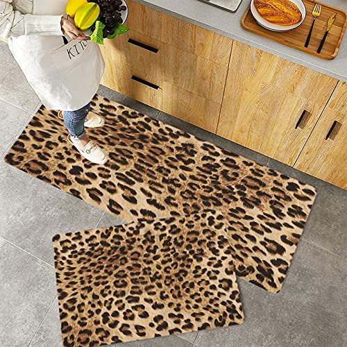 Küchenteppich Teppich Läufer Küchenläufer 2 Stück rutschfest,Leopardenmuster, Hautmuster eines wilden afrikanischen Safaritiers Mächtige Panthera-Großk, Waschbar für Flur Küche 40 x 100 cm+40 x 60 cm von ORTHODRYL