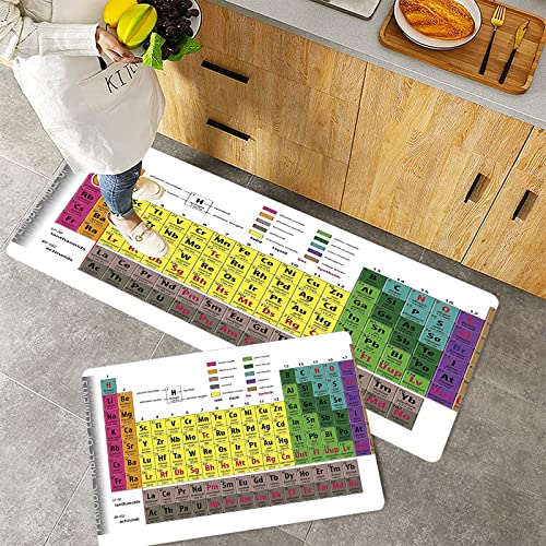 Küchenteppich Teppich Läufer Küchenläufer 2 Stück rutschfest,Modernes Periodensystem der Elemente PHD Chemie Studentenfamilie für Wissenschaftsliebhabe, Waschbar für Flur Küche 40 x 100 cm+40 x 60 cm von ORTHODRYL