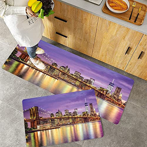 Küchenteppich Teppich Läufer Küchenläufer 2 Stück rutschfest,New York, NYC exquisite Skyline Manhattan Broadway alte Nachbarschaft touristische Land dr, Waschbar für Flur Küche 40 x 100 cm+40 x 60 cm von ORTHODRYL