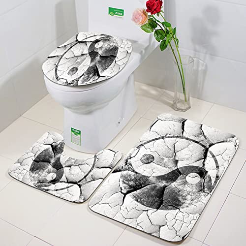 Rutschfeste Badematten 3 teiliges Set,Ying Yang, Grunge geknackt Yin Yang Zeichen an der Wand Grafik Union asiati,Hohe Wasseraufnahme, weiche Mikrofaser, WC-Vorleger, WC-Sockelmatte, maschinenwaschbar von ORTHODRYL