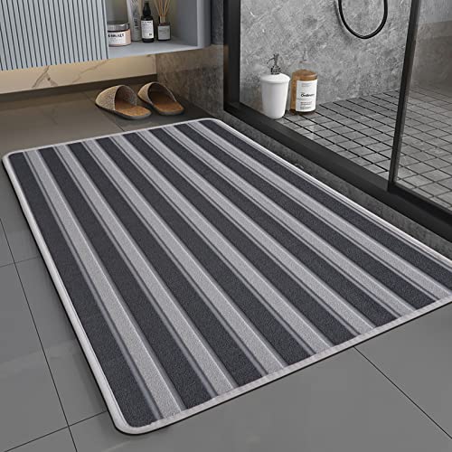 ORTIGIA rutschfeste Badematte absorbierende Badezimmerteppich waschbar Badteppich schnelltrocknend Badvorleger Badezimmermatte für Dusche Badewanne Toilette 40x60 cm Schwarz Streifen von ORTIGIA