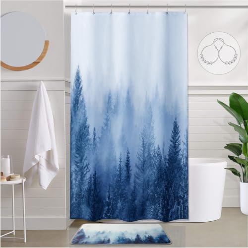 ORTIGIA Duschvorhang, Motiv: Blauer Nebel Wald, klein, halbe Größe, 91.4x183.9 cm, Naturwald, Duschvorhang für Badezimmer, Fantasie, Nebel, Herbst-Duschvorhang, wasserdichtes Polyester mit Haken ORTIGIA Duschvorhang, Motiv: Blauer Nebel Wald, klein, halbe Größe, 91.4x183.9 cm, Naturwald, Duschvorhang für Badezimmer, Fantasie, Nebel, Herbst-Duschvorhang, wasserdichtes Polyester mit Haken von ORTIGIA