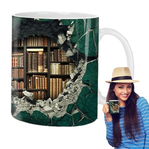 3D-Bücherregal-Tasse, Creative Space Design Mehrzweck-Keramikbecher, Doppelseitig bedruckte Bibliotheks Bücherregal Tasse, Geschenke für Leser, Buchliebhaber von ORTUH