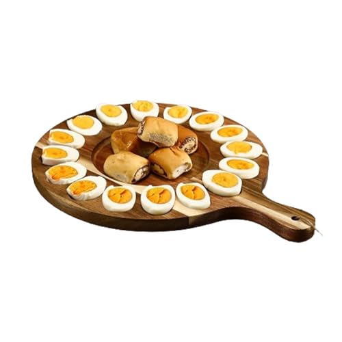 Deviled Egg Platte, rundes Eiertablett aus Holz mit Griff, runder Eierhalter mit 24 Löchern, Eiertablett Deviled Egg Tray Käse-Serviertablett für Ostern, Weihnachten, Küchenarbeitsplatte von ORTUH