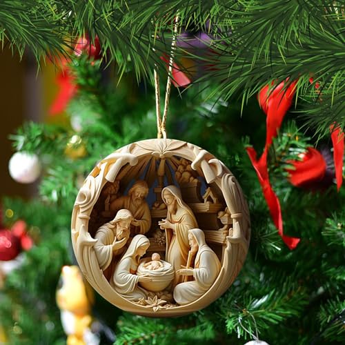 Krippen-Hänge-Weihnachtsschmuc, 2D Acryl Jesus Krippenanhänger, christliche Weihnachtsdekoration, religiöse Ornamente für den Weihnachtsbaum, hängende Dekoration zur Geburt Jesu von ORTUH