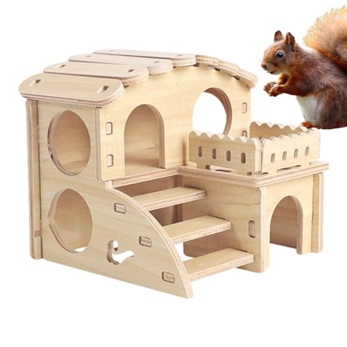 ORTUH Hamsterhaus aus Holz, multifunktionales Versteck für Kleintiere aus Holz, gemütliche Hamster-Holzhäuser mit Stufen für Zwerghamster, Rennmäuse, Degus von ORTUH
