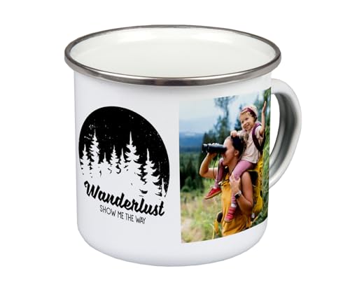 ORWO – 300 ml Campingtasse aus Emaille | Emaille Tasse Camping personalisiert | Camping Tasse mit Namen bedrucken | hochwertiger Druck: handmade in Germany (Wanderlust) von ORWONet