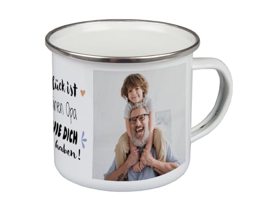 ORWO – 300 ml Emaille-Tasse bedrucken und mit Foto personalisieren | robuste Blechtasse | Emaille-Becher mit Namen | hochwertiger Druck: handmade in Germany (Glück ist) von ORWONet