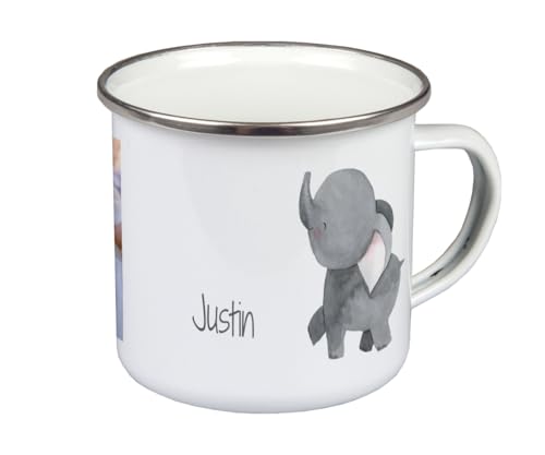 ORWO – 300 ml Kinder-Tasse Emaille mit Namen personalisiert | robuste Blechtasse | Kinder Trinkbecher mit Foto | hochwertiger Druck: handmade in Germany (Elefant) von ORWONet