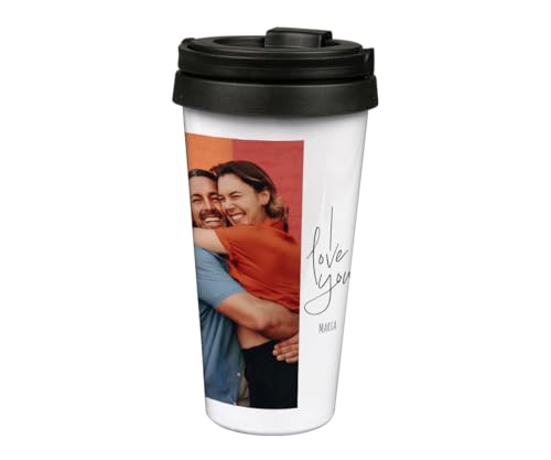 ORWO – Coffee-to-go-Becher bedrucken | ca. 450 ml | doppelwandiger Edelstahl-Kaffeebecher mit Foto | Thermobecher personalisiert: Hand-Made in Germany | für Heiß- & Kaltgetränke (i love you) von ORWONet